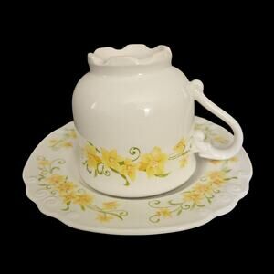 Nikko Ironstone Jonquil Floral Cup & Saucer Set of 2 Yellow Flowers Japan